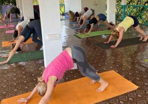 A group of people doing Yoga at India Yoga School.