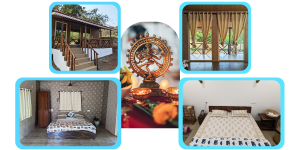 A collage of accommodation at India Yoga School.