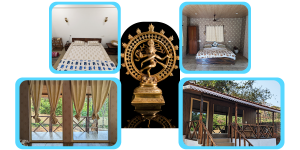 A collage of accommodation at India Yoga School.