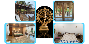 A collage of accommodation at India Yoga School.