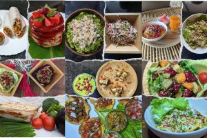 A Collage of different food dishes at India Yoga School