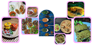 A Collage of different food dishes at India Yoga School